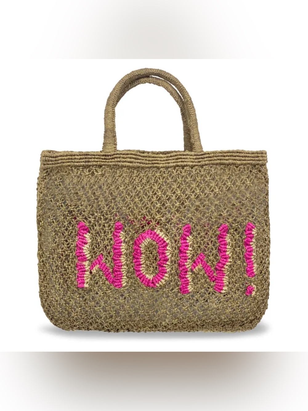 The Jacksons Wow Jute Handmade Woven Summer Beach Tote Bag Tan Pink